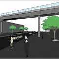 Modern Pedestrian Bridge Over Urban Road With Cars Pedestrians And Trees