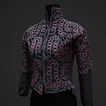 Intricate Floral Embroidery High Neck Short Sleeve Jacket With Exquisite Dark Red Orange Patterns