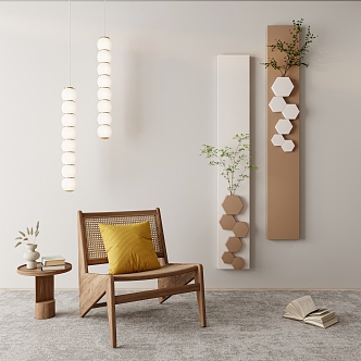 Modern Wall Decoration Cream Wall Decoration Pendant Decorative Painting Hanging Picture Combination Leisure Chair Floor Lamp 3d model