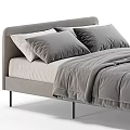 Modern Double Bed With Velvet Frame Gray Bedding Pillows And Soft Blanket 3d model