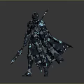 Sci Fi Warrior Character With Futuristic Armor Glowing Blue Accents And Spear Weapon