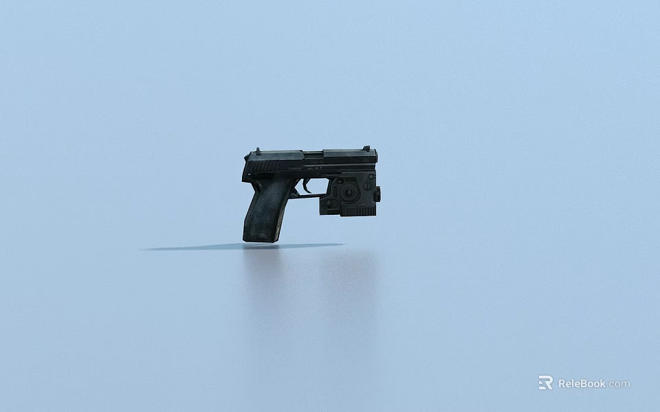 Black Pistol on Light Blue Background with Reflective Surface and Isolated Design 3d model 