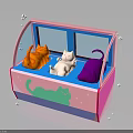 Pink Cat House With Orange White Cats Blue Interior Green Patterns And Stars