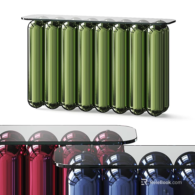 Modern Tea Table and Chairs with Green Elongated Structure and Red Blue Spherical Decor Elements 3d model 