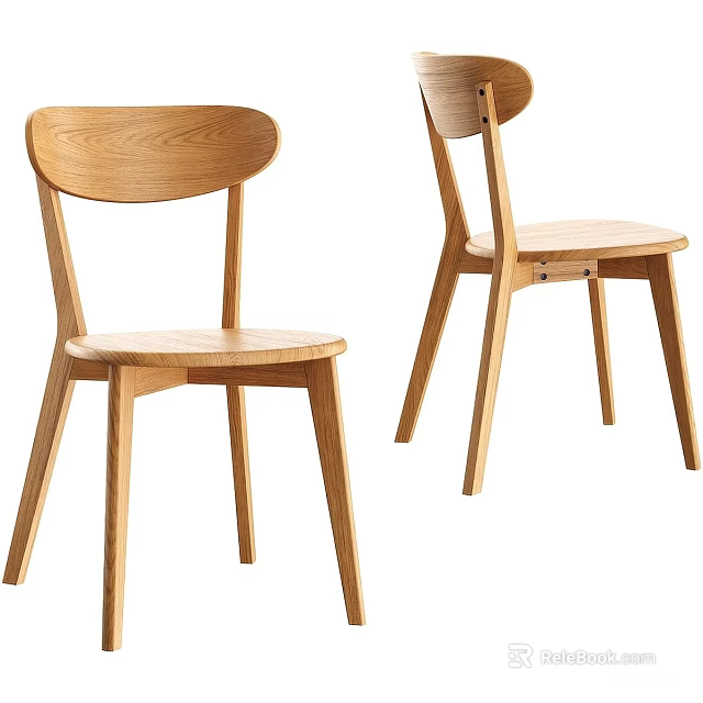 Modern Wooden Dining Chairs With Minimalist Backrest Design And Light Wood Finish 3d model 