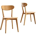 Modern Wooden Dining Chairs With Minimalist Backrest Design And Light Wood Finish