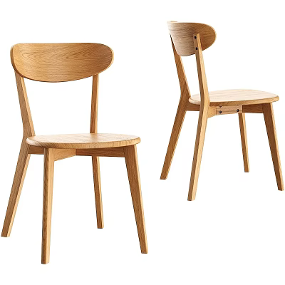 Modern Wooden Dining Chairs With Minimalist Backrest Design And Light Wood Finish 3d model