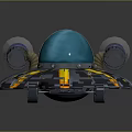 Futuristic UFO Model With Blue Dome Gray Base Yellow Stripes And Side Cylindrical Structures