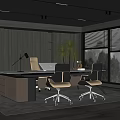 Modern Office Interior With Spacious Desk Ergonomic Chairs And Large Windows 3d model