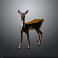 Cute Fawn With Orange Body White Belly And Spots Standing On Dark Background With Reflection