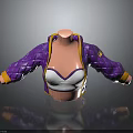 Stylish Purple Quilted Jacket With Yellow Trim And White Crop Top 3D Model