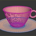 Red Metallic Cup With Saucer On Dark Background And Reflective Surface 3d model