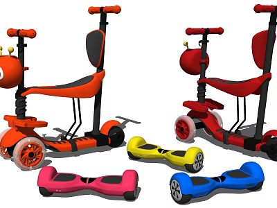 Colorful Kids Scooters And Hoverboards With Bright Colors And Fun Designs 3d model