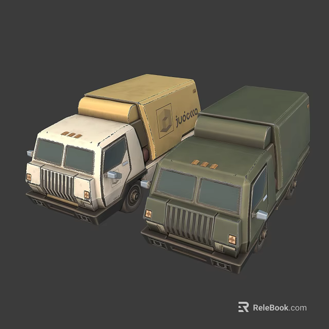 Two Cargo Trucks 3D Model Design With Different Colored Box Bodies And Front Details 3d model 