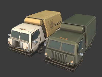 Two Cargo Trucks 3D Model Design With Different Colored Box Bodies And Front Details 3d model