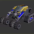 Tracked Terrain Exploration Robot With Heavy Duty Wheels And Yellow Blue Accents