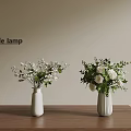 Decorative Vase Flower Arrangements With White Flowers Green Foliage On Wooden Table Beige Wall Background