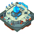 Cartoon Style Space Command Center With Blue Globe And Control Panels 3d model