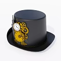 Black Steampunk Top Hat With Yellow Gears And Clock Decorative Elements 3d model