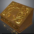 Wooden Decorative Box With Golden Intricate Carvings And Ornate Surface Design