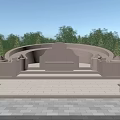 Ancient Circular Stone Architecture With Stone Steps And Lion Statues Surrounded By Trees And Lawns