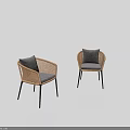 Stylish Modern Rattan Leisure Chairs Set Of Two With Black Legs And Gray Cushions