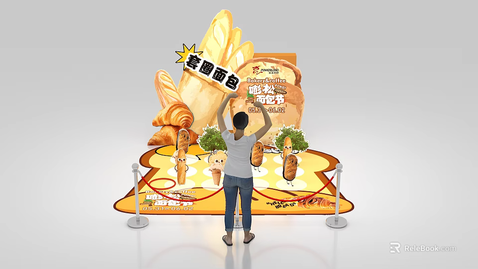 Interactive Bread Display Area With Croissant Stand And People Engagement 3d model
