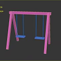 Pink Swing Structure With Two Blue Seats On Reflective Gray Background