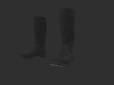 Black Knee High Leather Boots With Non Slip Textured Sole Design 3d model