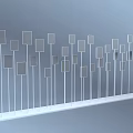 Abstract Geometric Art Installation Gray Squares On White Poles Wavy Arrangement