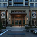 Elegant High Rise Architectural Exterior With Stone Facade Glass Windows And Decorative Entrance Portico