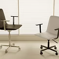 Modern Black and White Office Chairs with Armrests and Wheels Near Window Blinds