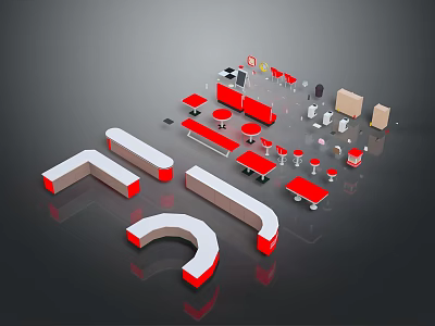 Modern Bar Stools With Red And White Colors And Various Design Styles 3d model