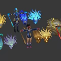 Game and Movie Characters With Various Designs Colorful Costumes Unique Hairstyles And Weapon Accessories