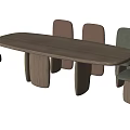 Elegant Modern Wooden Dining Table Set With Four Comfortable Beige Padded Chairs 3d model