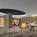 Modern Scattered Layout Hotel Buildings Under Starry Sky Milky Way Mountain Backdrop With Roof Lights