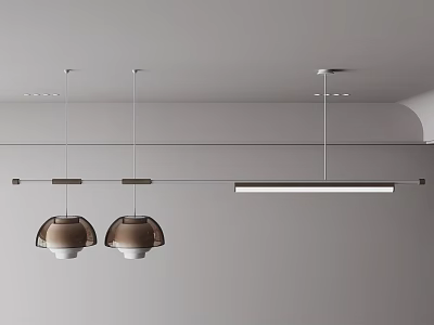Modern Linear Pendant Lighting With Two Brown Shades And White Bases For Dining Space 3d model