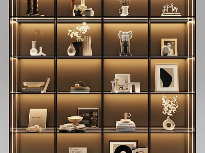 Stylish Decorative Ornament Sets With Illuminated Display Shelves Vases And Photo Frames 3d model
