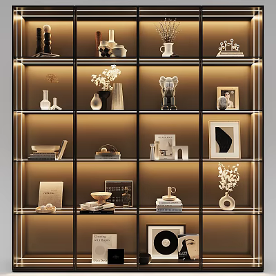 Stylish Decorative Ornament Sets With Illuminated Display Shelves Vases And Photo Frames 3d model