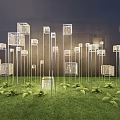 Modern Decorative Outdoor Lights With Transparent Cube Design In Grassland Setting