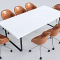 Modern Conference Table Interior Design With White Surface And Orange Rolling Chairs 3d model
