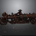 Vintage Copper Steam Train Model with Intricate Gears Metallic Wheels on Reflective Surface