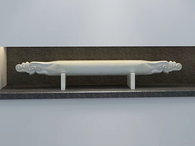 White Long Strip Decorative Ornament Set with Ornate Carved Ends and Stands on Black Base 3d model