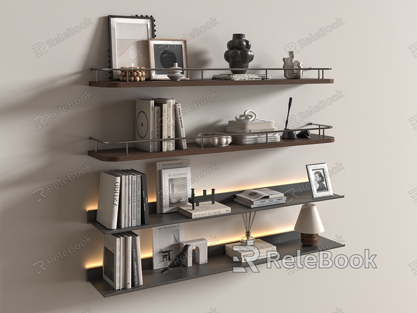 Modern Creative Simple Bookshelf Simple Metal Luminous Board Storage Rack model