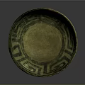 Vintage Decorative Yellowish Green Ceramic Bowl With Intricate Geometric Patterns