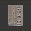 Tall Multi story Residential Apartment Building With Uniform Window Layout And Brick Red Facade