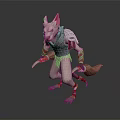 Anthropomorphic Fox Creature In Armor With Claws Tail And Crouching Stance 3d model