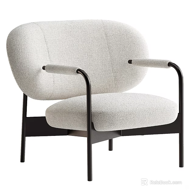 Modern Light Gray Single Sofa With Black Metal Armrests And Upholstered Fabric 3d model 