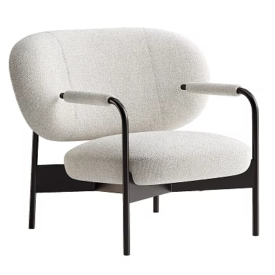 Modern Light Gray Single Sofa With Black Metal Armrests And Upholstered Fabric 3d model