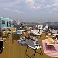 Camping Gear Collection With Food Truck Tent Tables Chairs And Bicycle